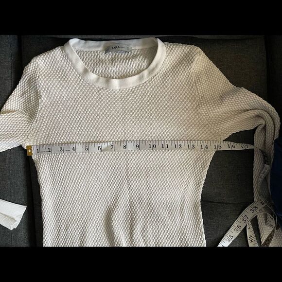 ZARA white/cream scoop neck long sleeve textured sweater - Picture 5 of 9